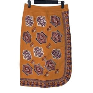By Anthropologie Krissy Gold and‎ Purple Embroidered Floral Pencil Skirt Size 2
